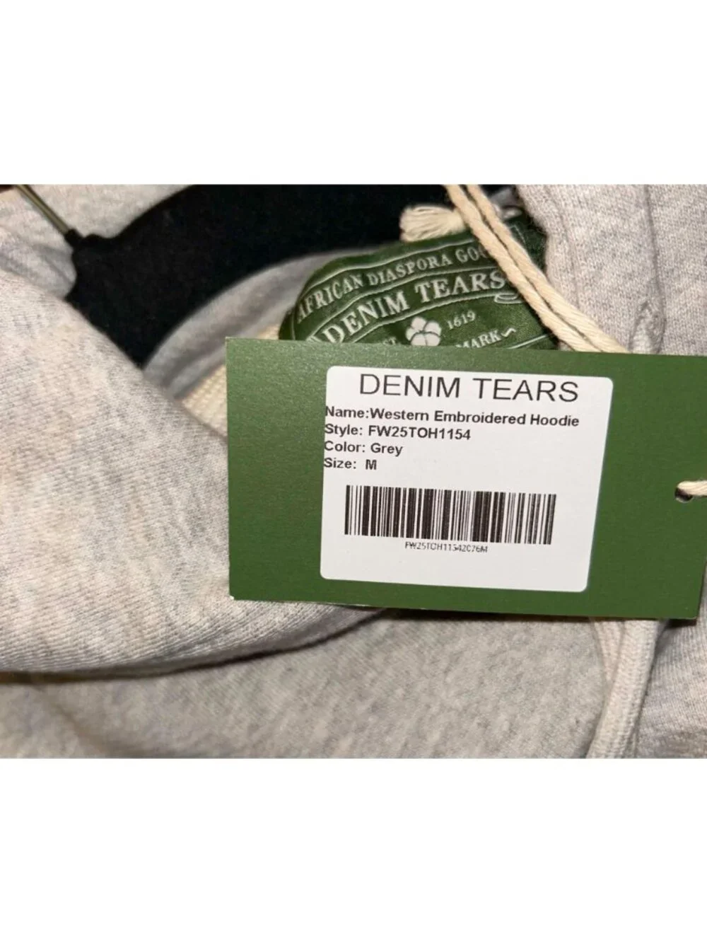 NWT $295 Denim Tears Western Embroidered Hoodie Grey Size Medium